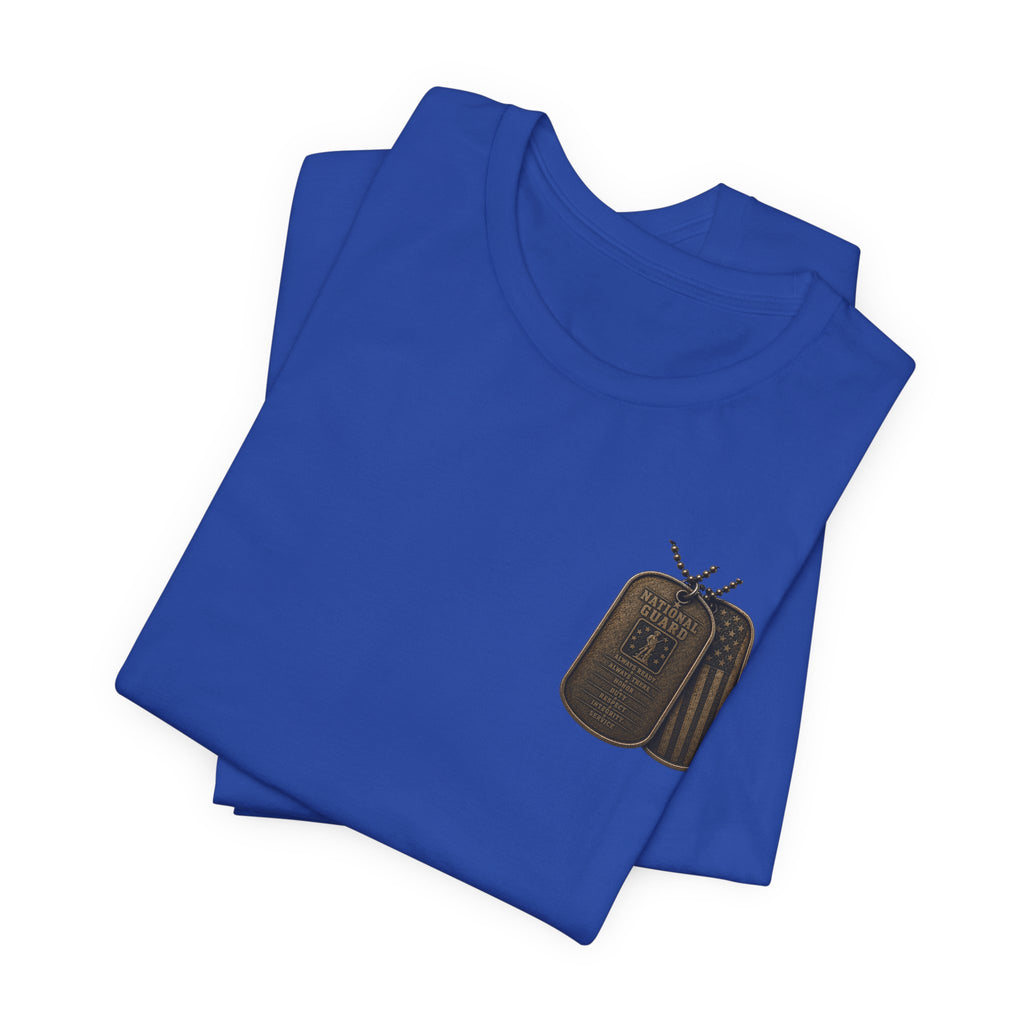 National Guard Graphic Tee — Military Dog Tags & Soldier Back Print