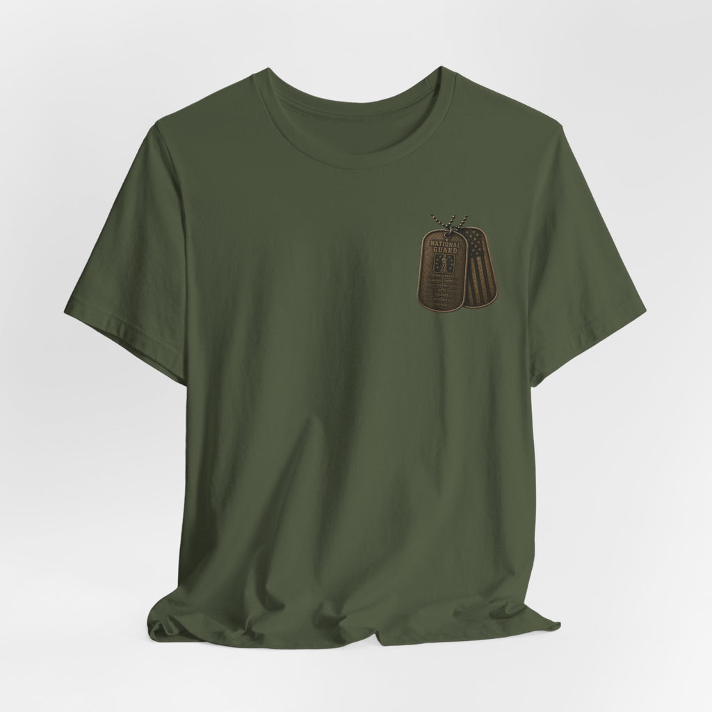 National Guard Graphic Tee — Military Dog Tags & Soldier Back Print