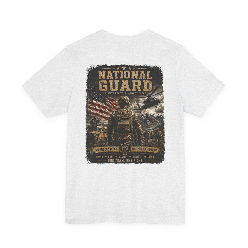 National Guard Graphic Tee — Military Dog Tags & Soldier Back Print