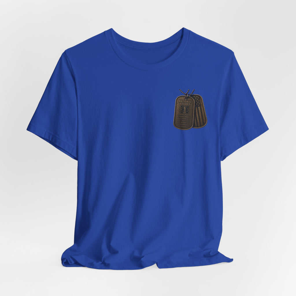National Guard Graphic Tee — Military Dog Tags & Soldier Back Print