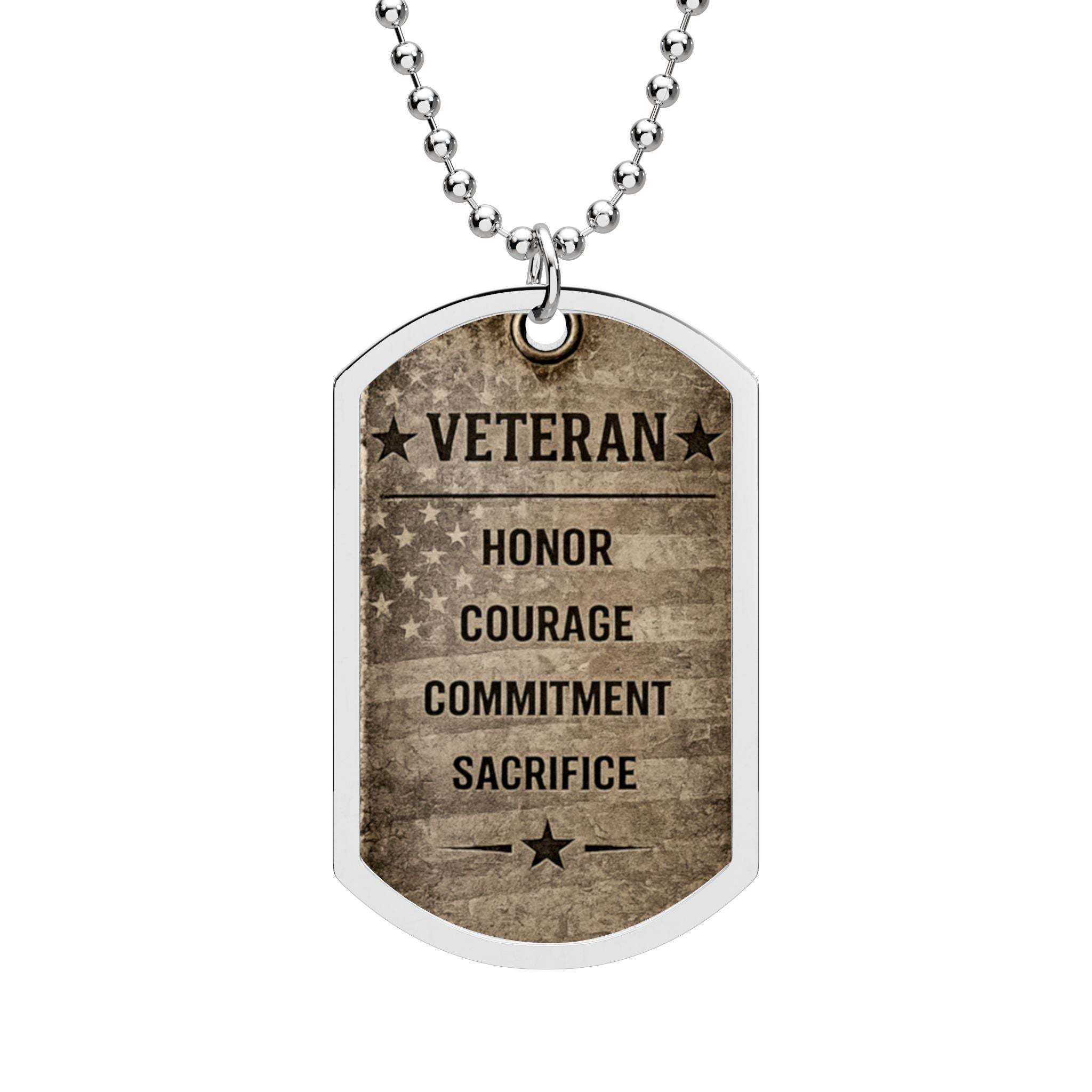 Veteran Honor Dog Tag Necklace — "Veteran: Honor, Courage, Commitment, Sacrifice"