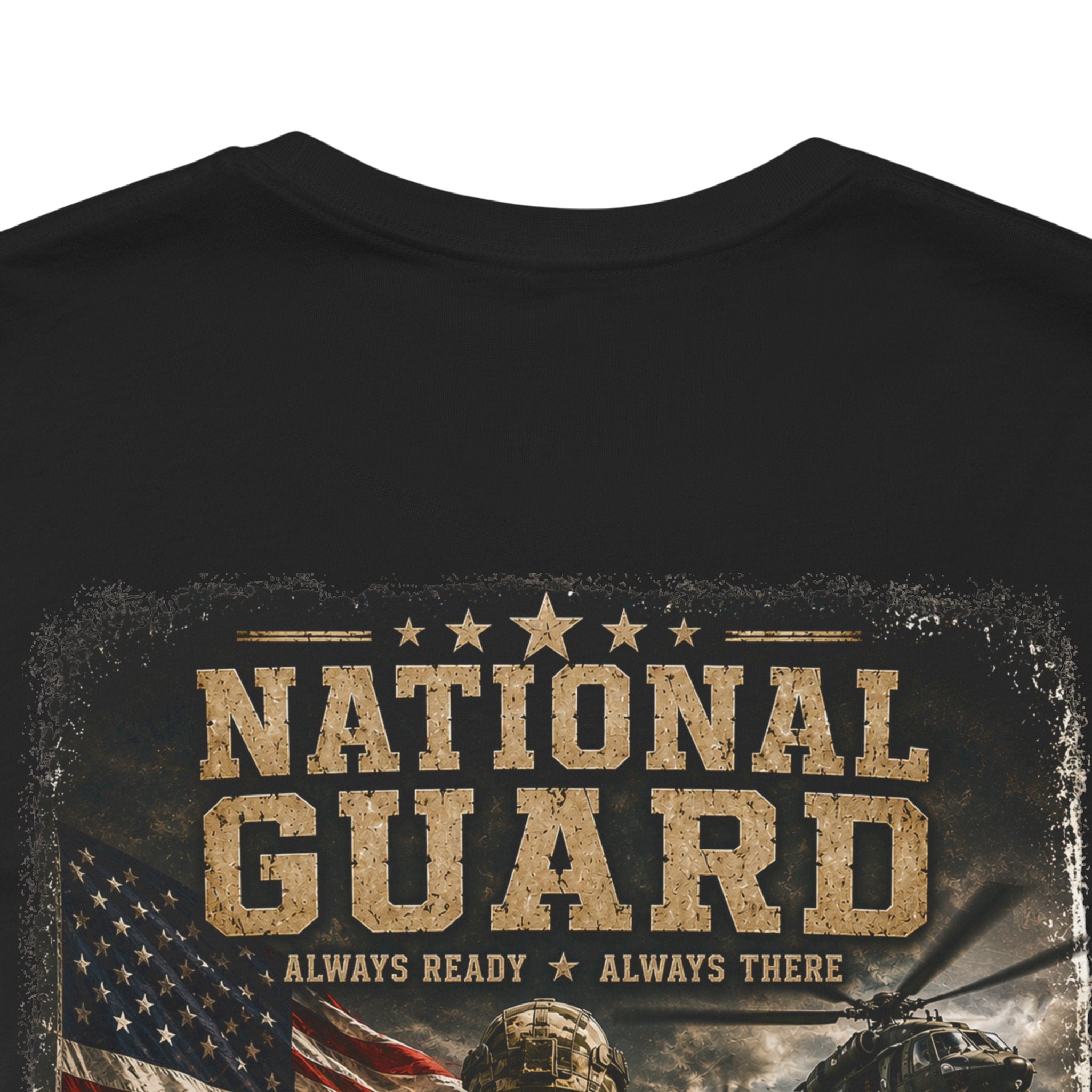 National Guard Graphic Tee — Military Dog Tags & Soldier Back Print