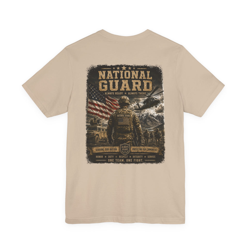 National Guard Graphic Tee — Military Dog Tags & Soldier Back Print