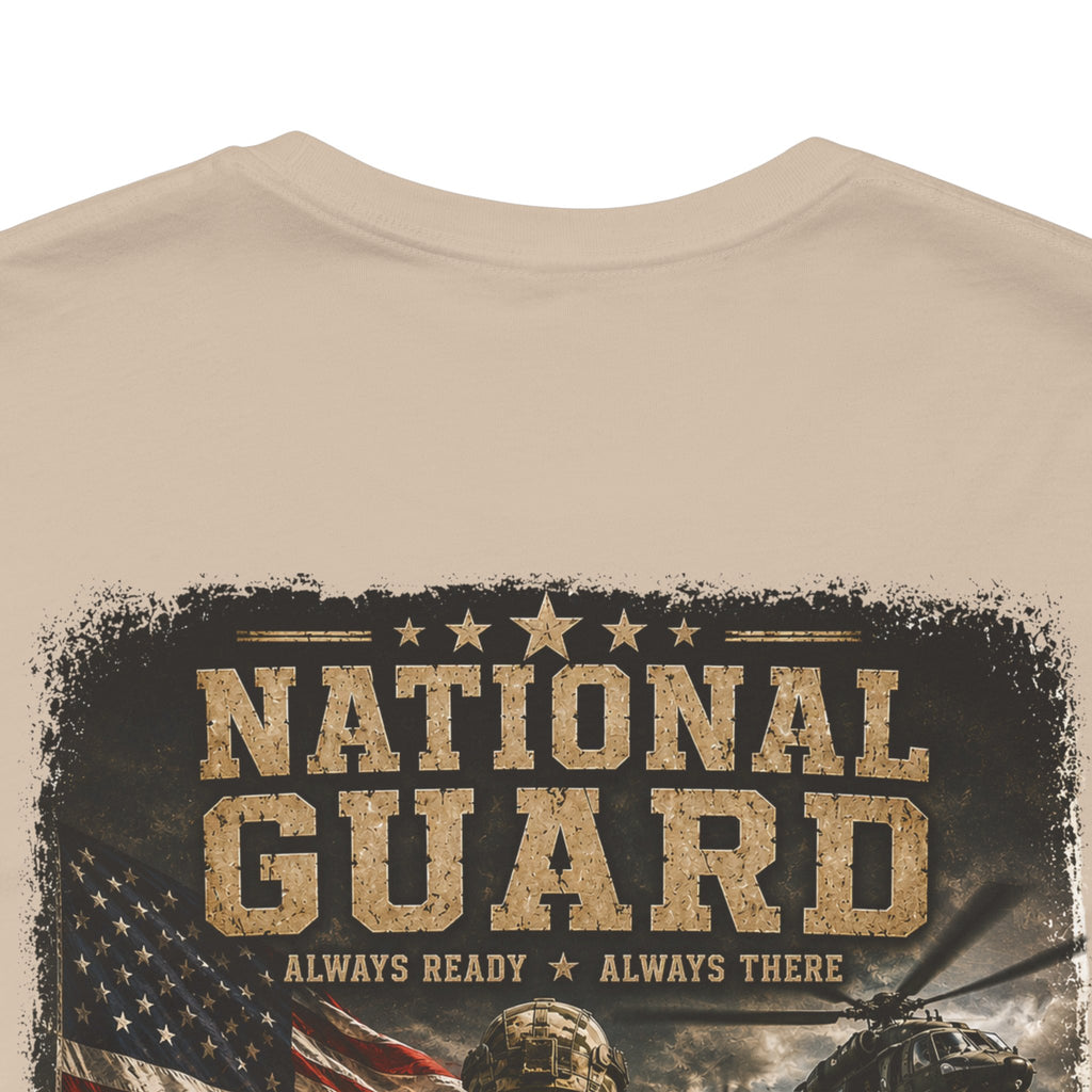 National Guard Graphic Tee — Military Dog Tags & Soldier Back Print