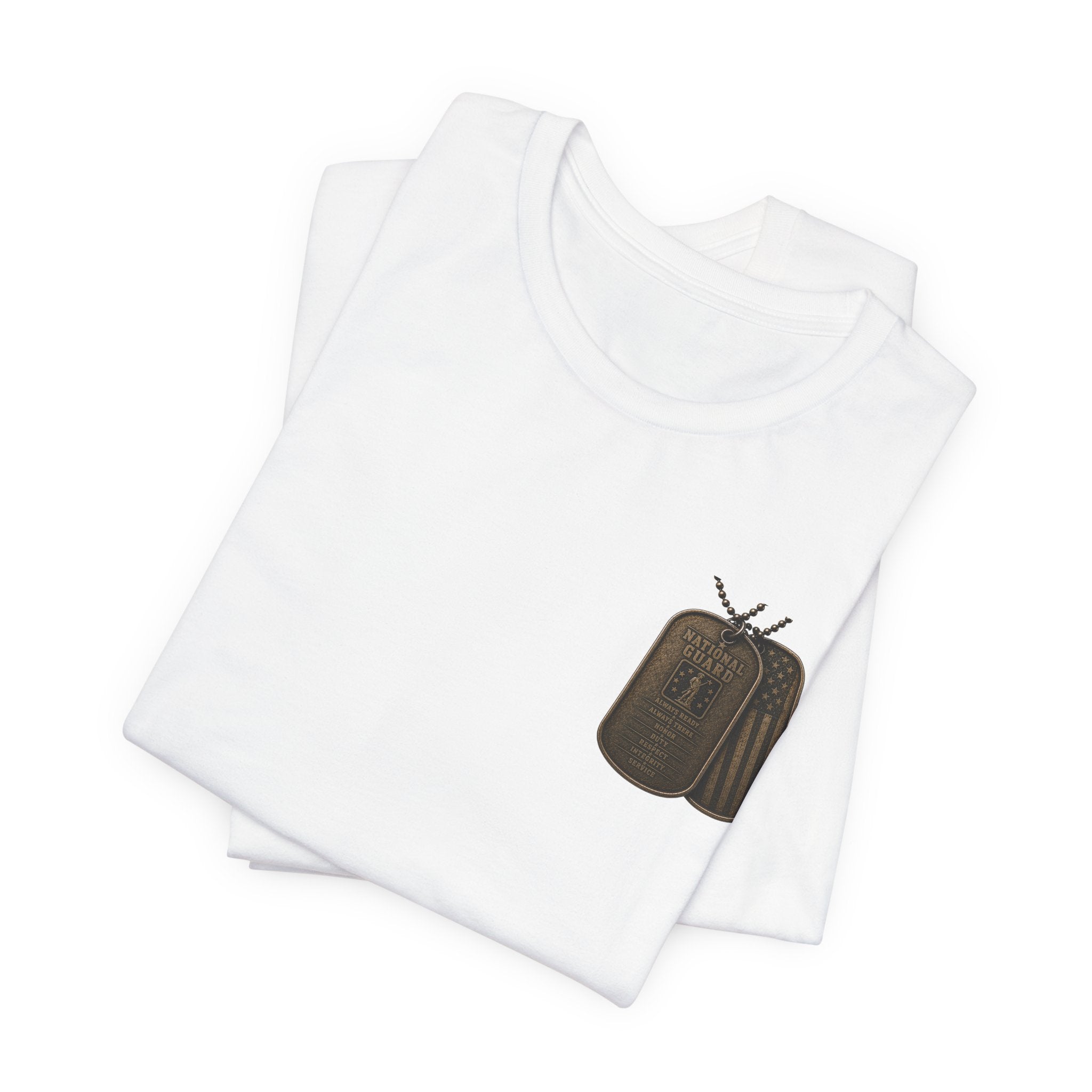 National Guard Graphic Tee — Military Dog Tags & Soldier Back Print