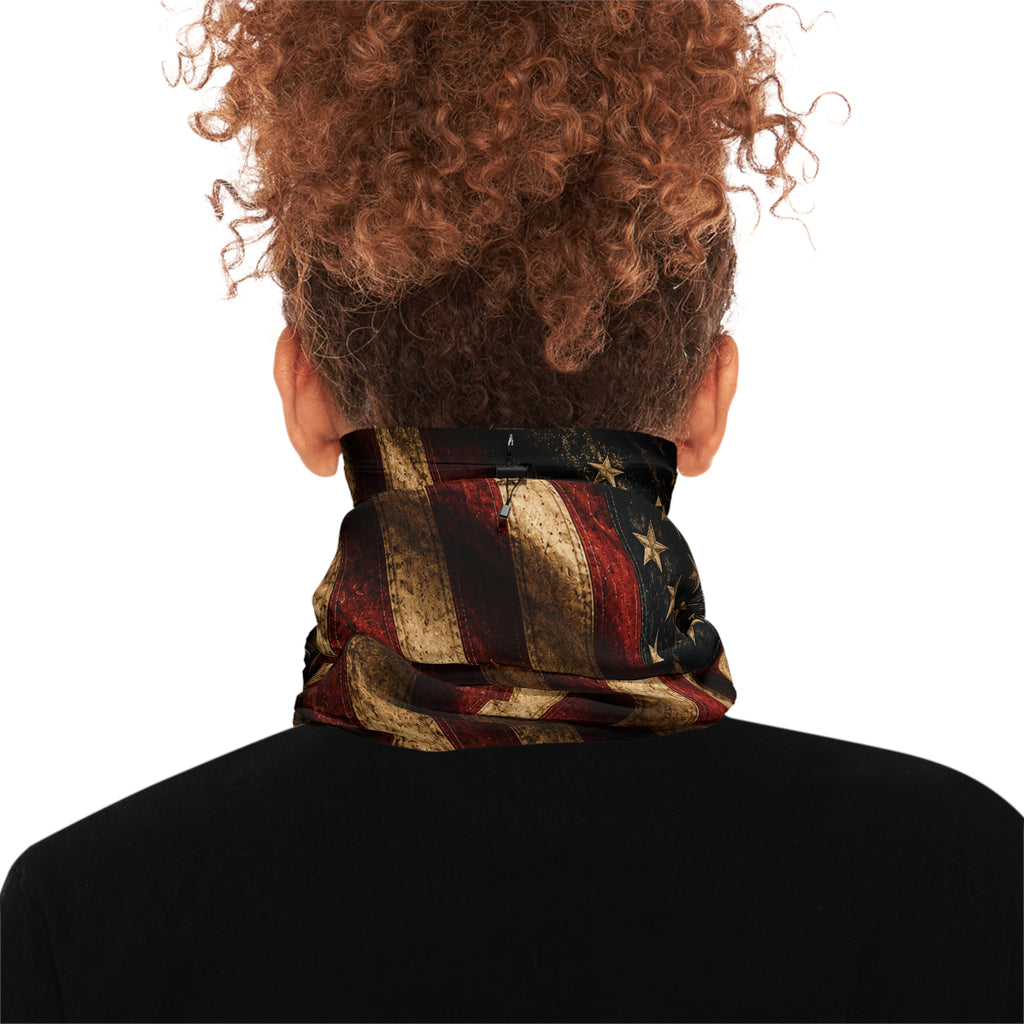 Vintage American Flag neck gaiter | Winter drawstring face scarf