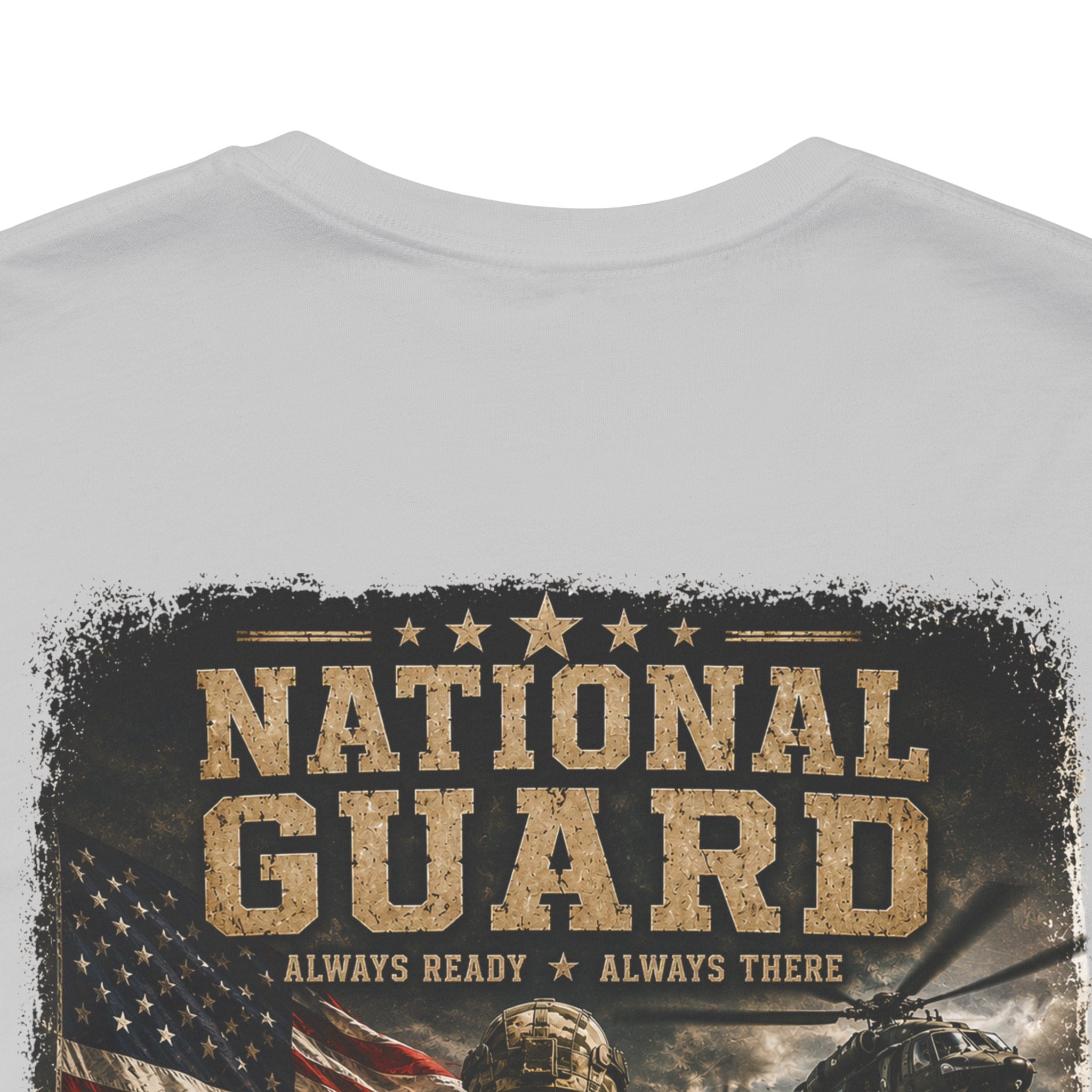 National Guard Graphic Tee — Military Dog Tags & Soldier Back Print