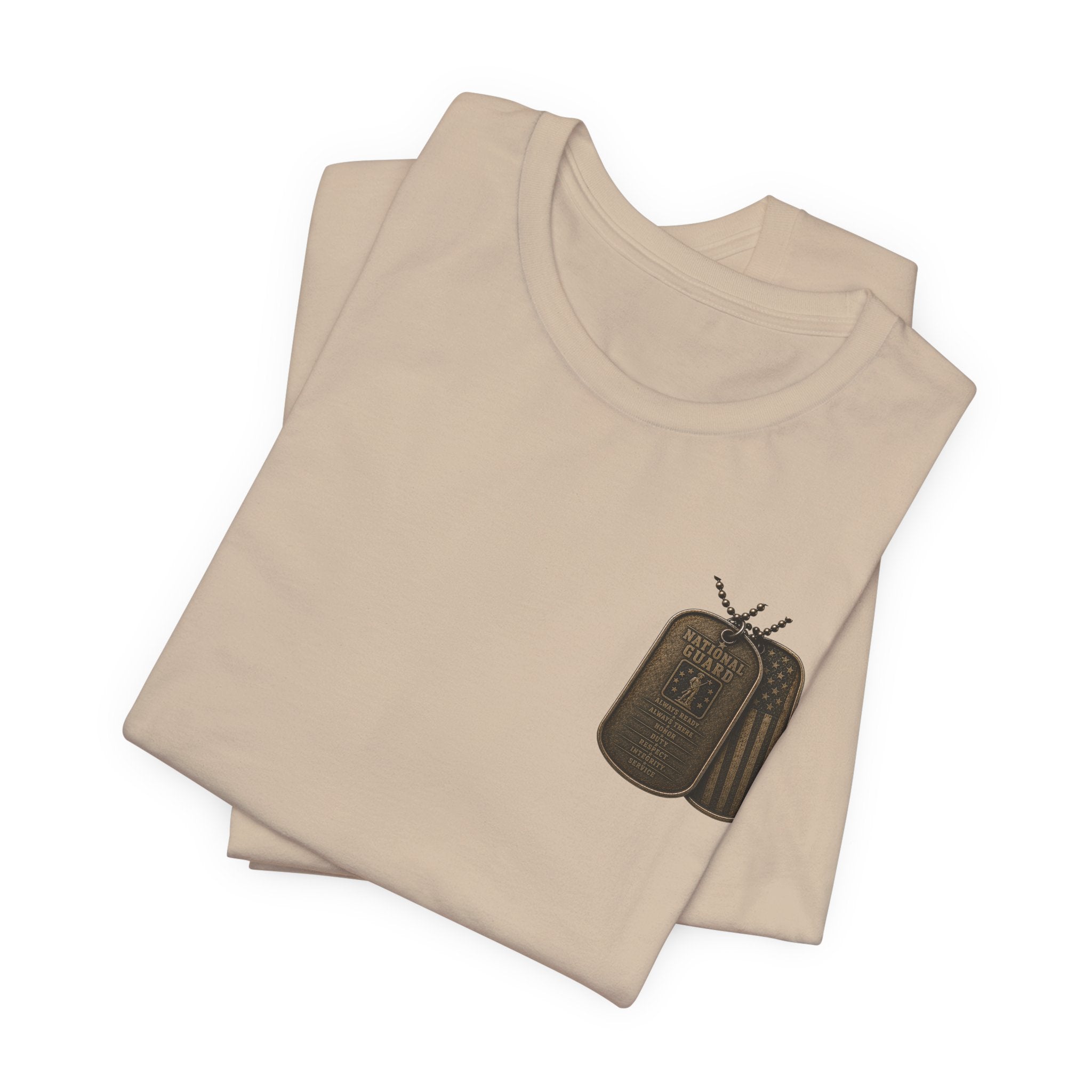 National Guard Graphic Tee — Military Dog Tags & Soldier Back Print