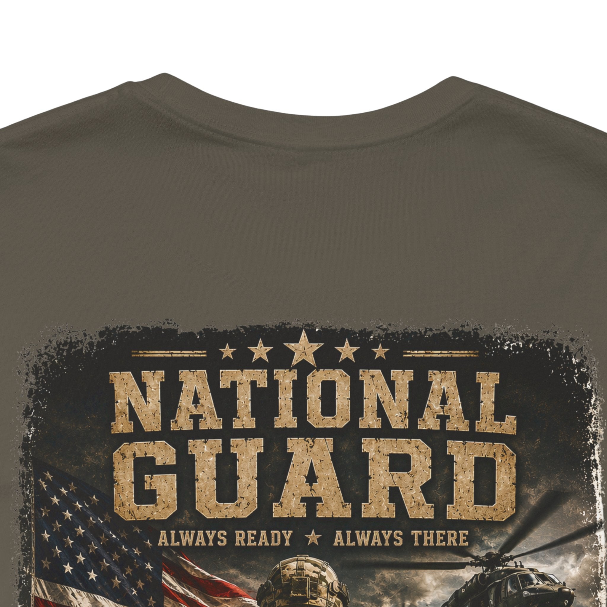 National Guard Graphic Tee — Military Dog Tags & Soldier Back Print