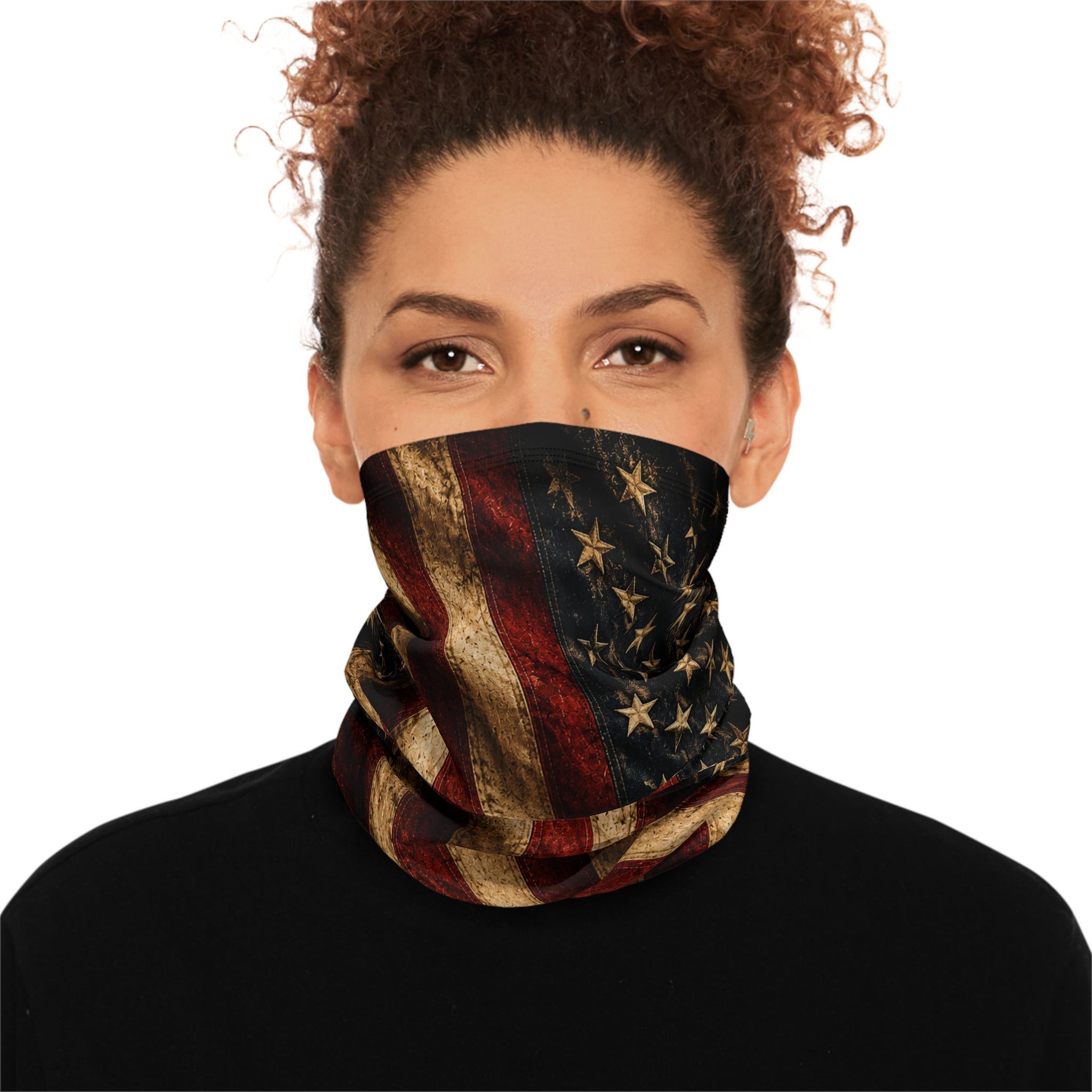 Vintage American Flag neck gaiter | Winter drawstring face scarf