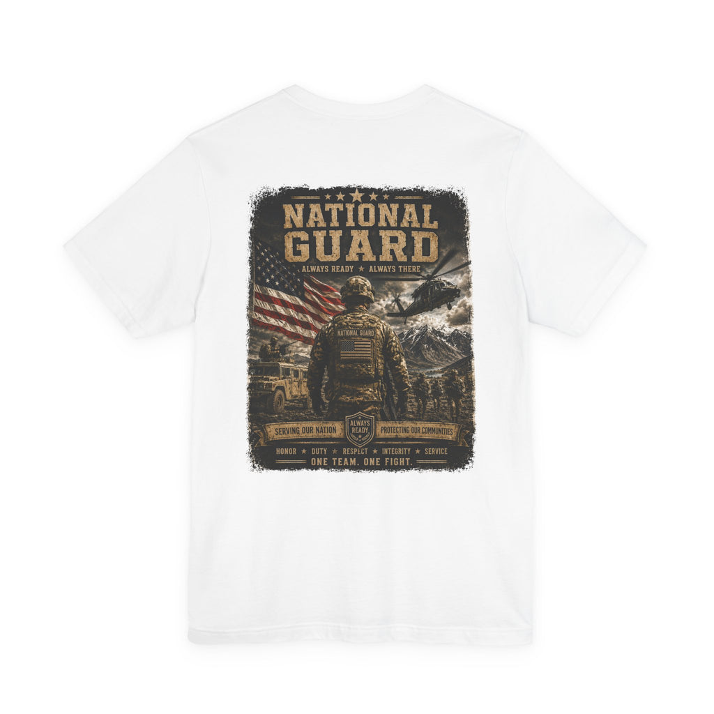 National Guard Graphic Tee — Military Dog Tags & Soldier Back Print