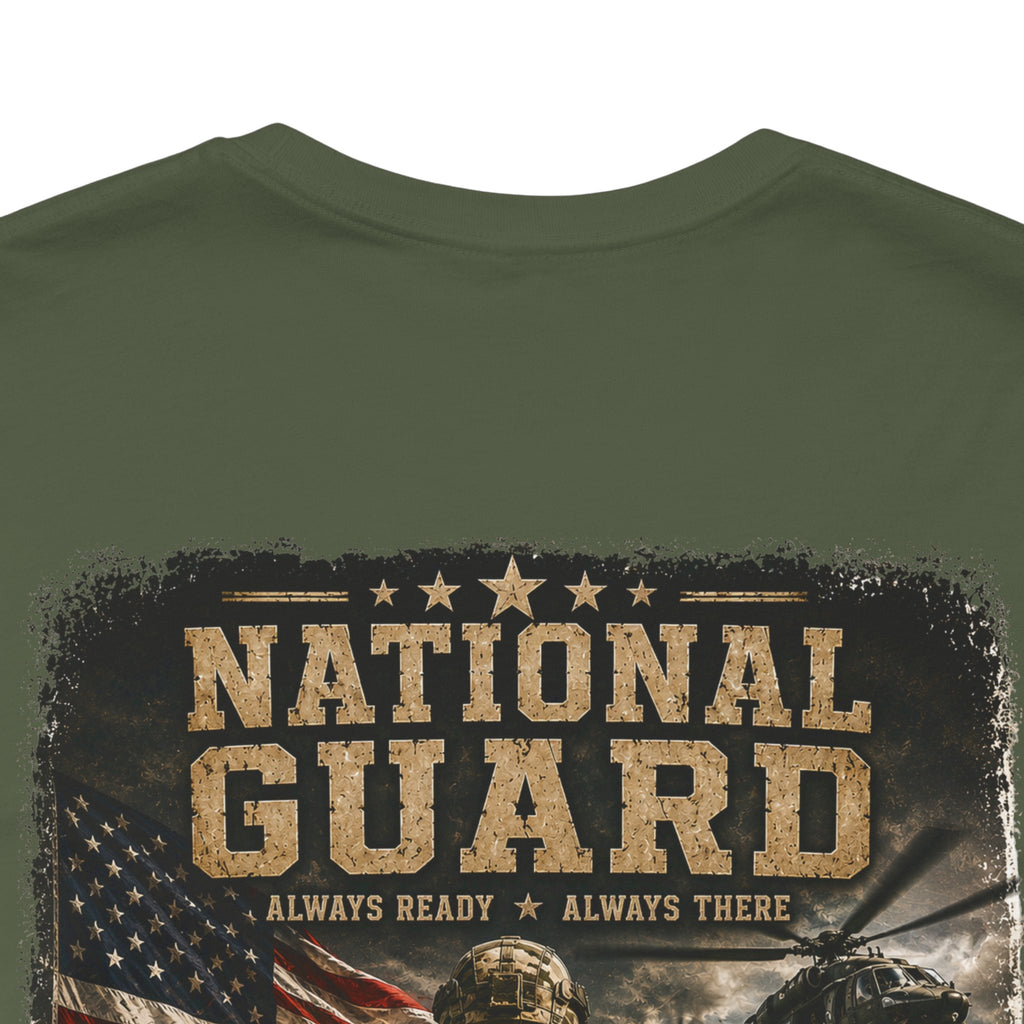 National Guard Graphic Tee — Military Dog Tags & Soldier Back Print