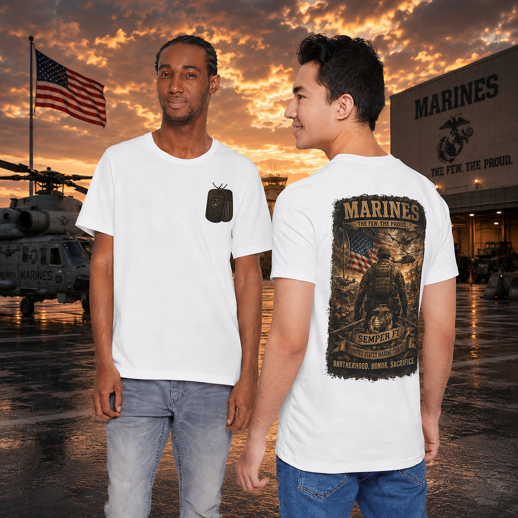 Marines Tribute Tee — Semper Fi Military Dog Tag Graphic T-Shirt
