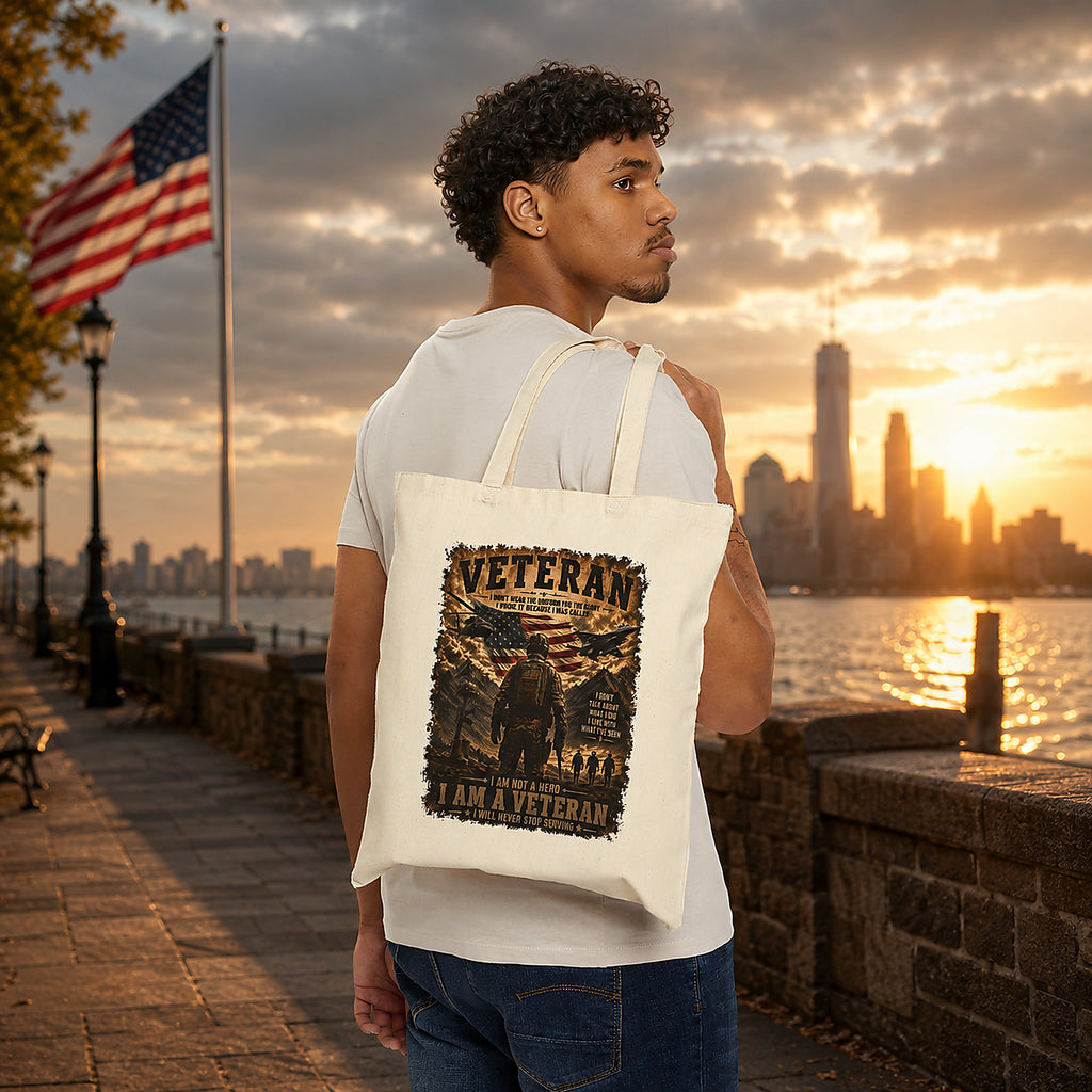 Veteran Tribute Tote Bag — 'I Am a Veteran' Canvas Grocery & Memorial Bag
