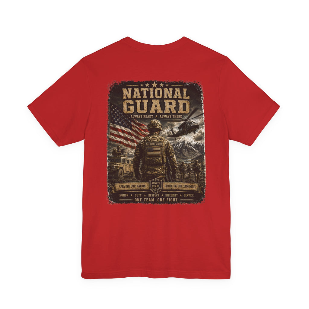 National Guard Graphic Tee — Military Dog Tags & Soldier Back Print