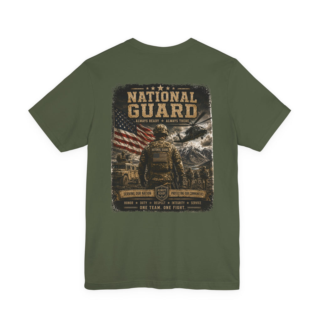 National Guard Graphic Tee — Military Dog Tags & Soldier Back Print