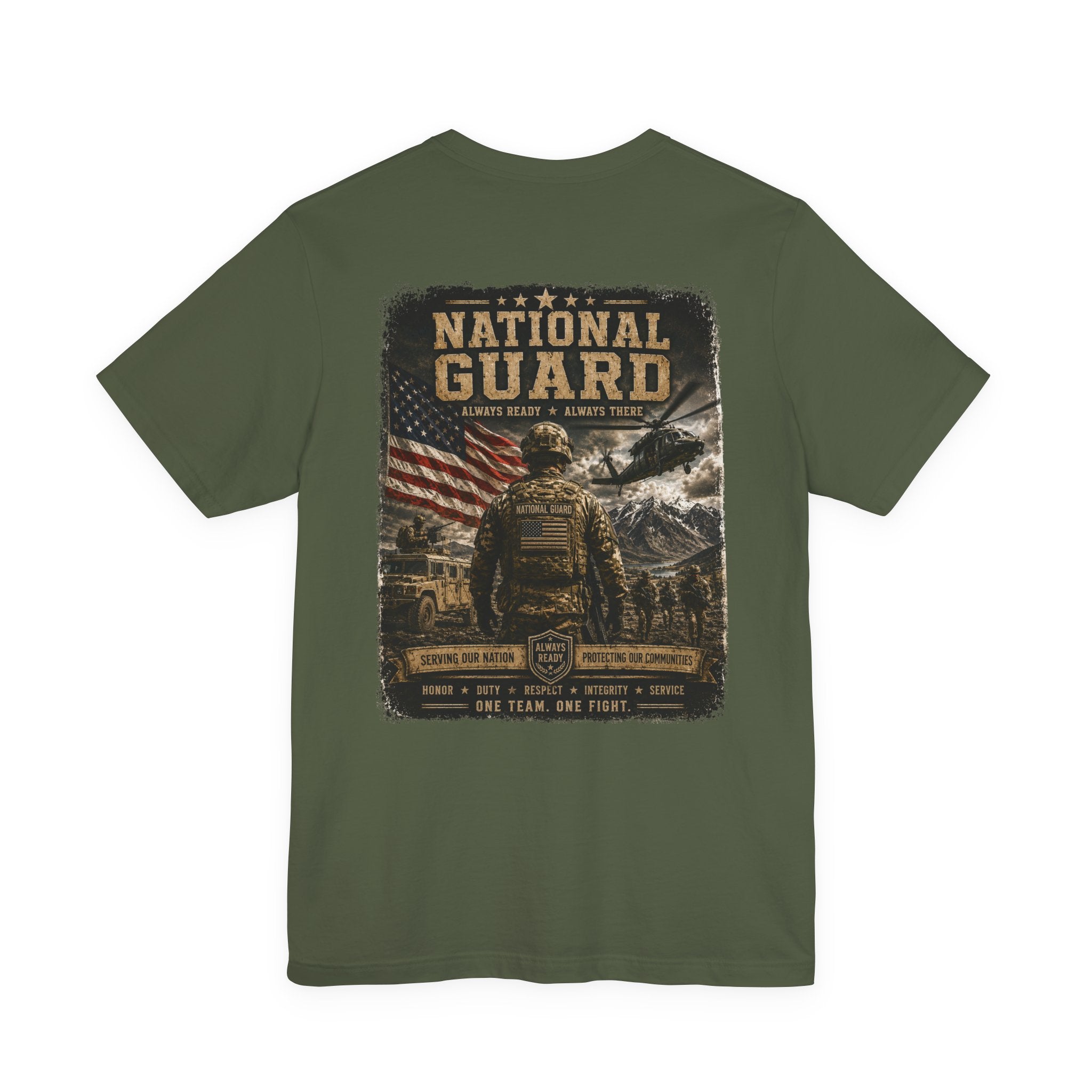 National Guard Graphic Tee — Military Dog Tags & Soldier Back Print