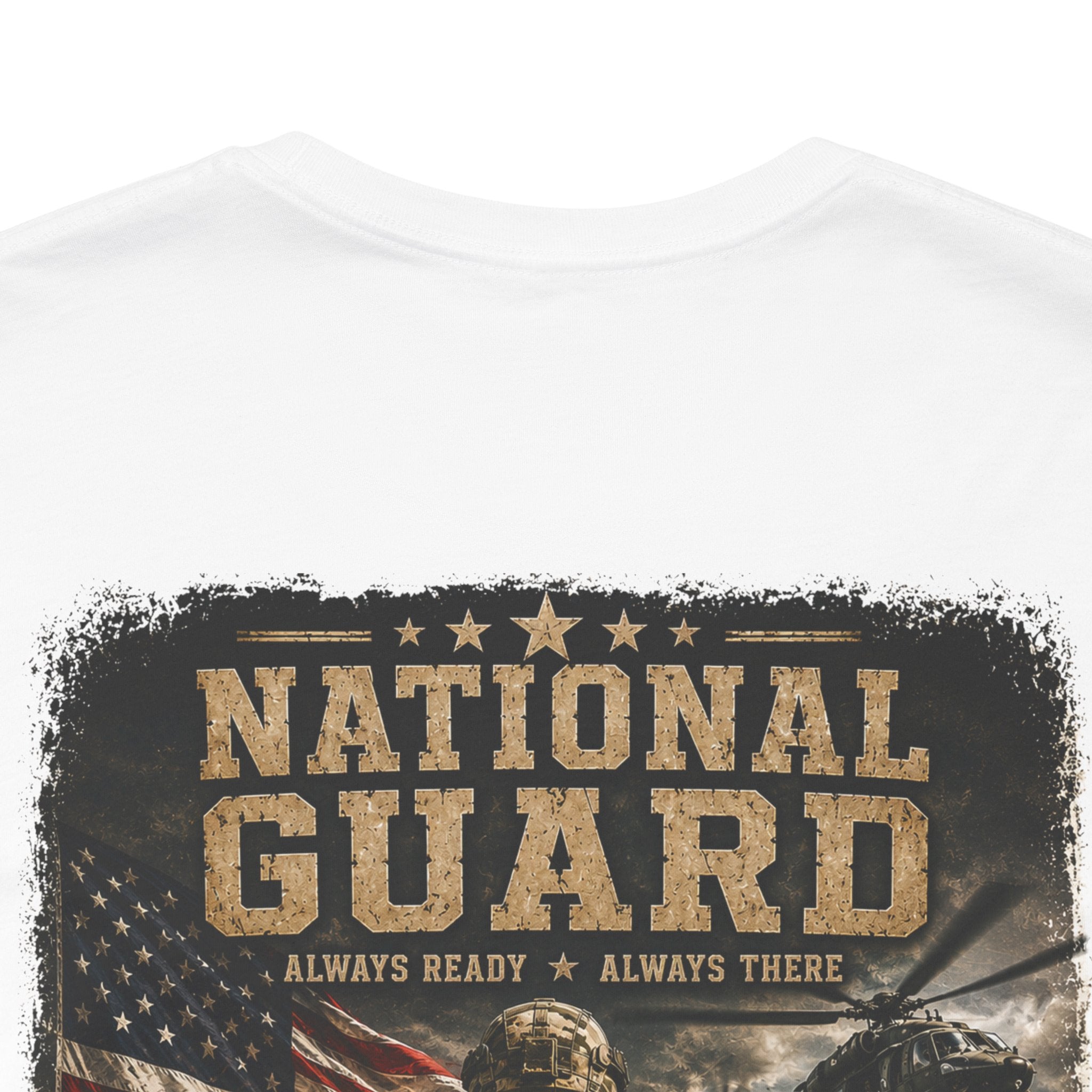 National Guard Graphic Tee — Military Dog Tags & Soldier Back Print