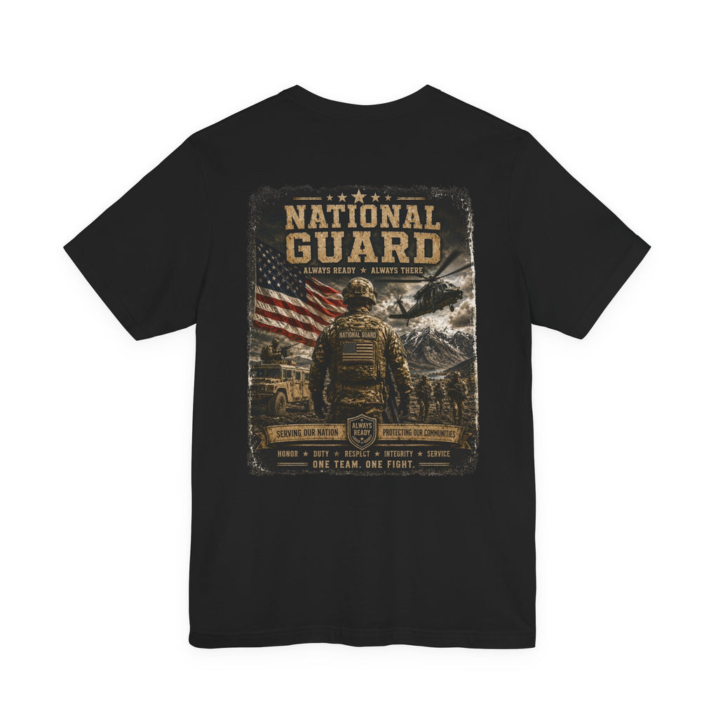 National Guard Graphic Tee — Military Dog Tags & Soldier Back Print