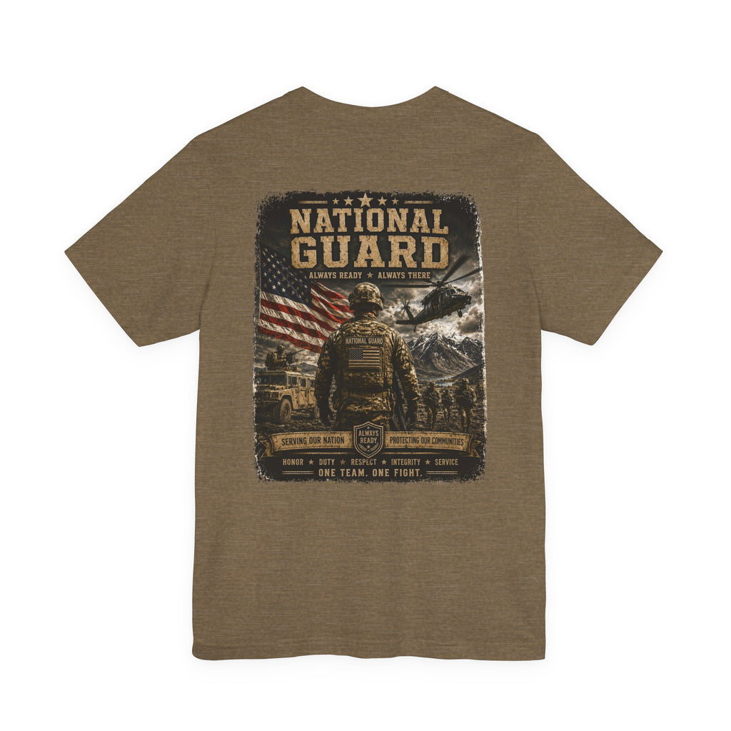 National Guard Graphic Tee — Military Dog Tags & Soldier Back Print