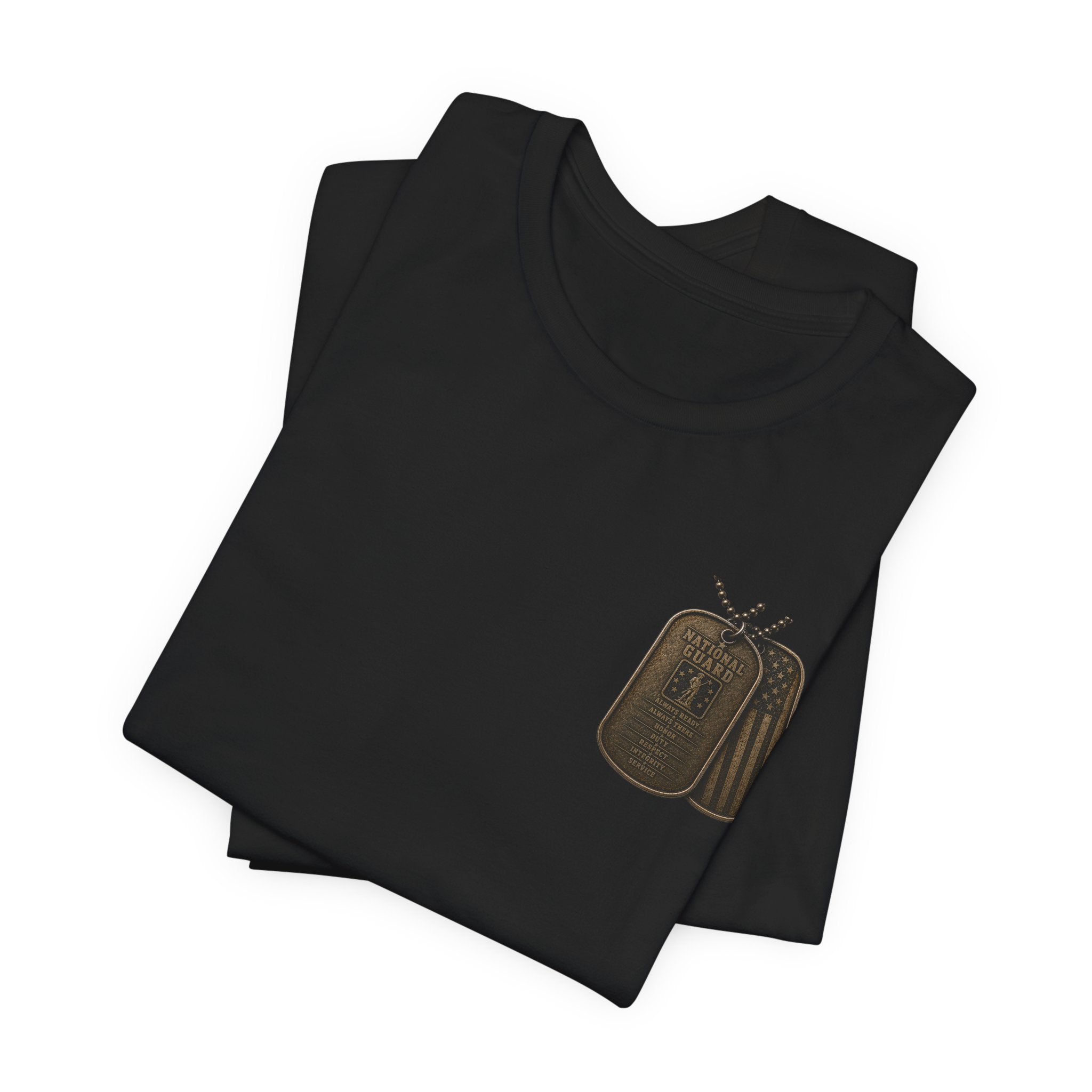 National Guard Graphic Tee — Military Dog Tags & Soldier Back Print