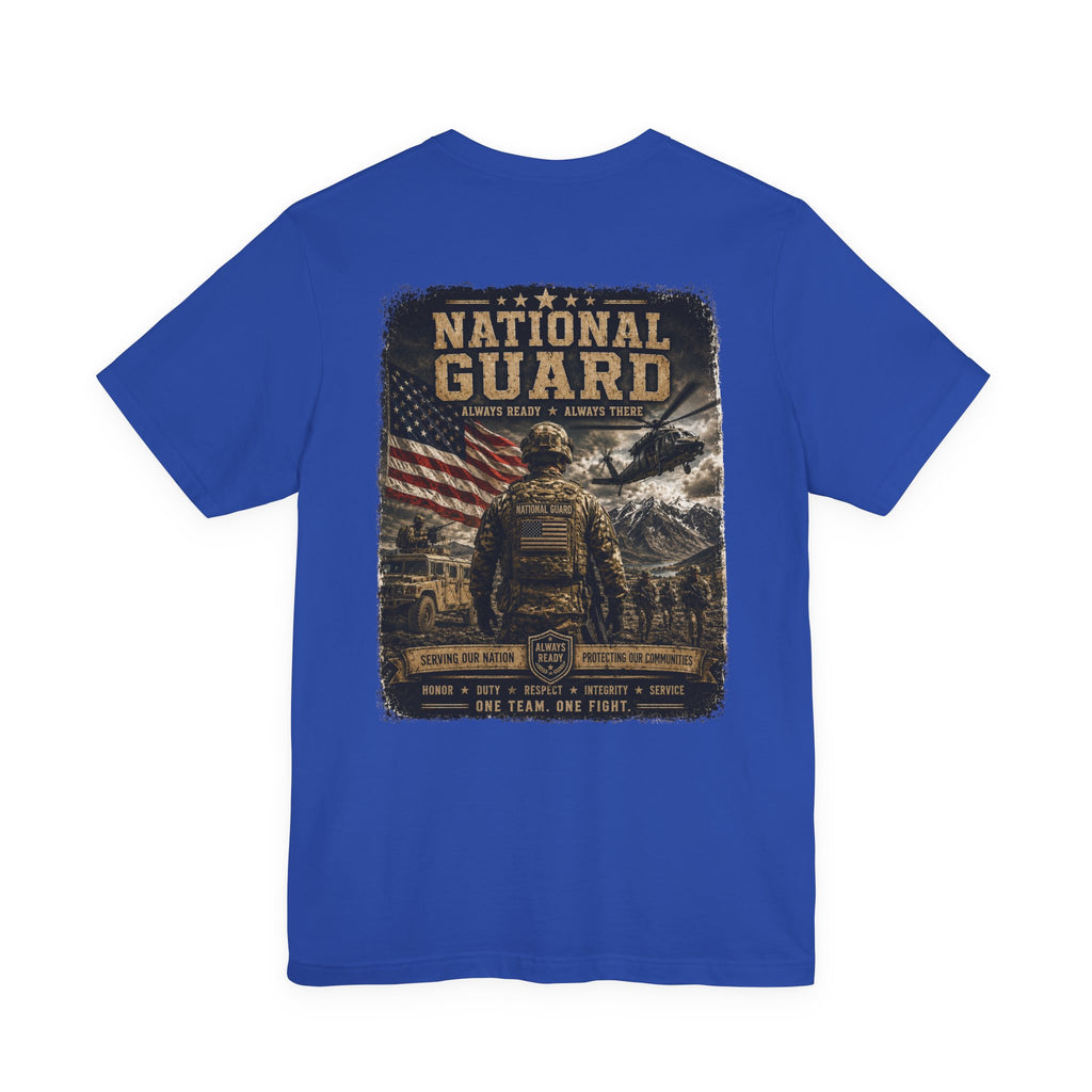 National Guard Graphic Tee — Military Dog Tags & Soldier Back Print