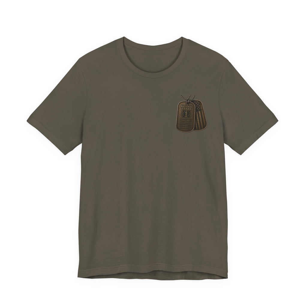 National Guard Graphic Tee — Military Dog Tags & Soldier Back Print