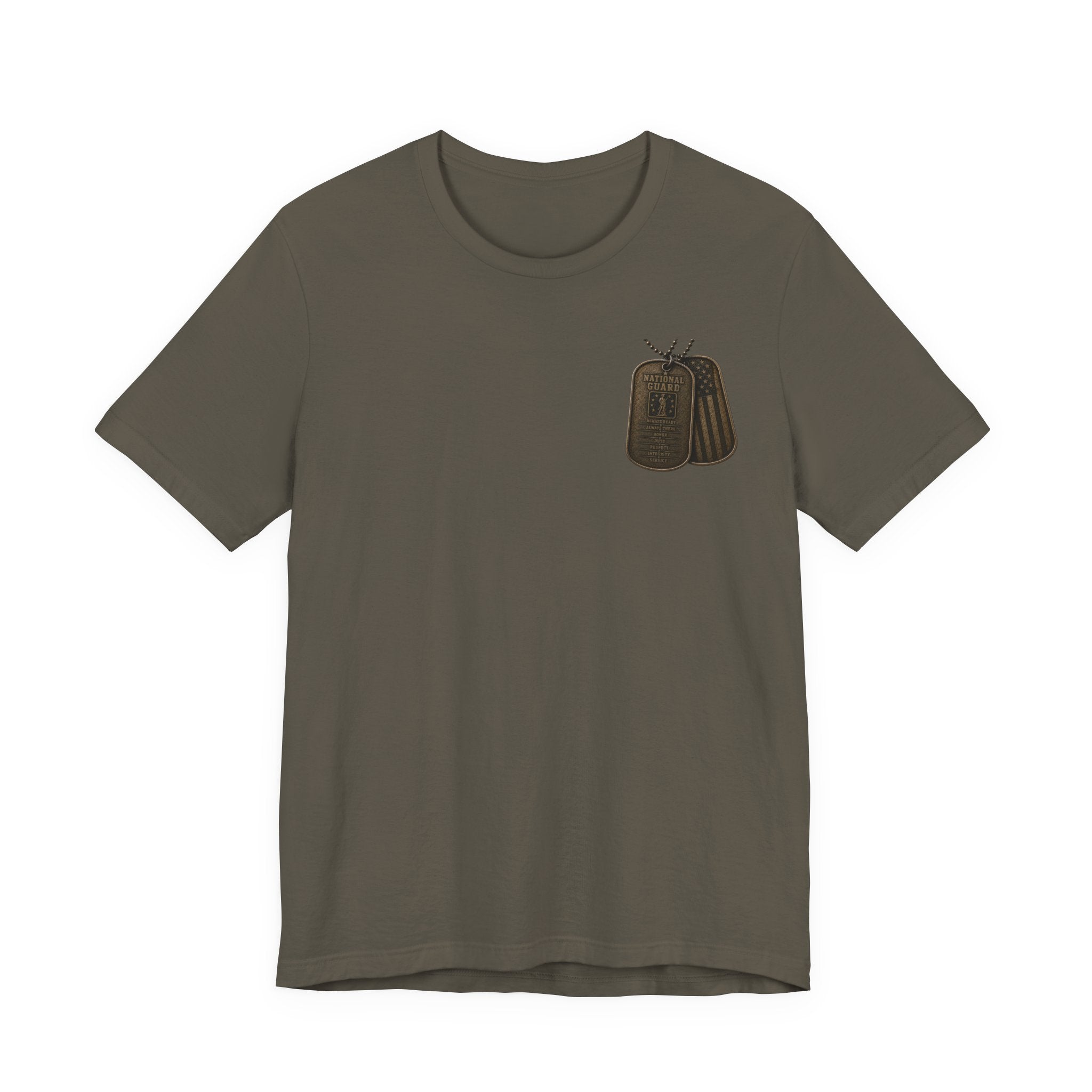 National Guard Graphic Tee — Military Dog Tags & Soldier Back Print
