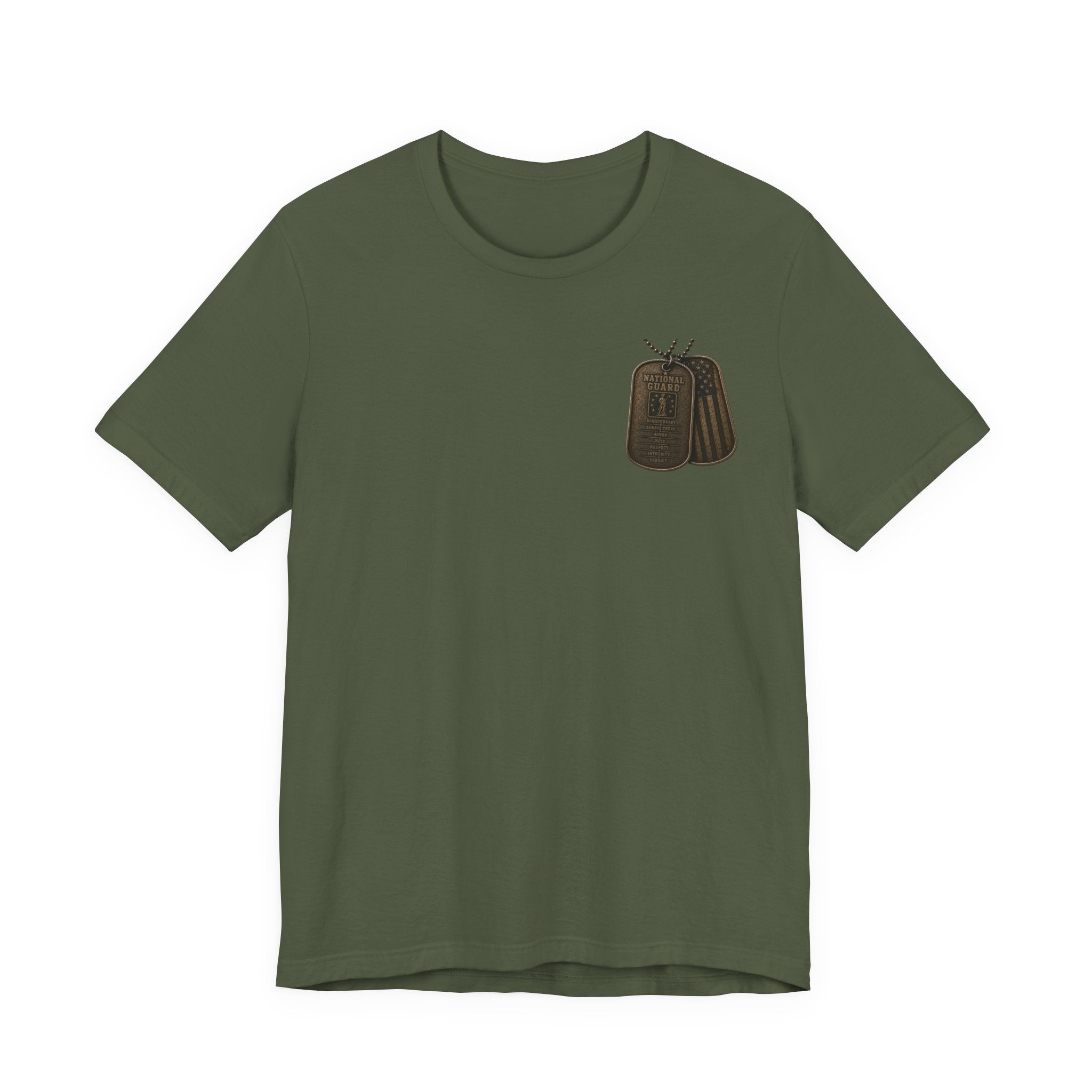 National Guard Graphic Tee — Military Dog Tags & Soldier Back Print